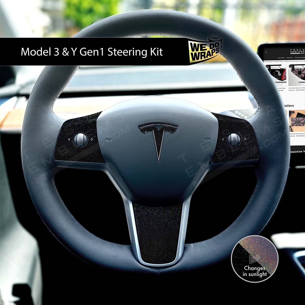 KPMF Morpheus Black Tesla Steering Wheel Wrap | M3 2017-Jan 2024