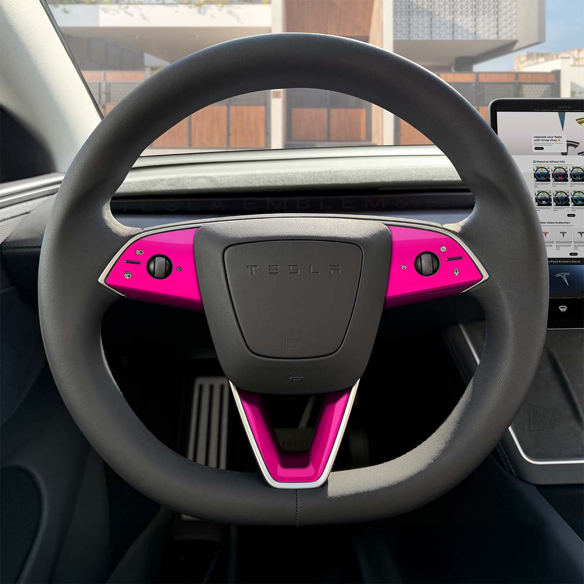 KPMF Momentum Pink Tesla Steering Wheel Trim Decal Kit (3pcs) | MY 2026+ Refresh