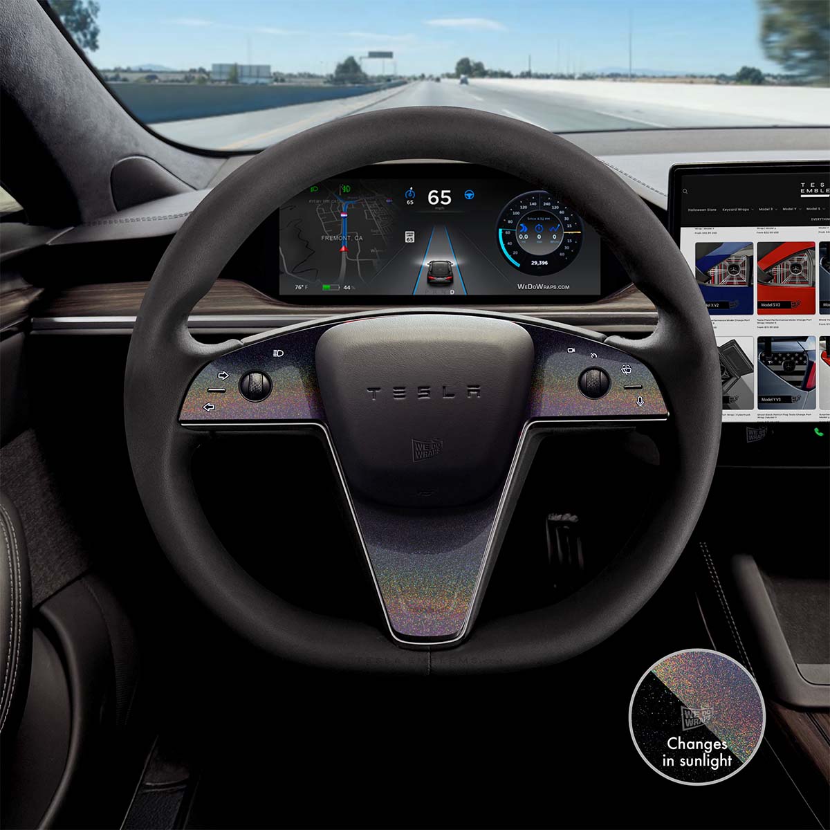 KPMF Morpheus Black Tesla Steering Wheel Trim Decal Kit (3pcs) | Model S ’21-26