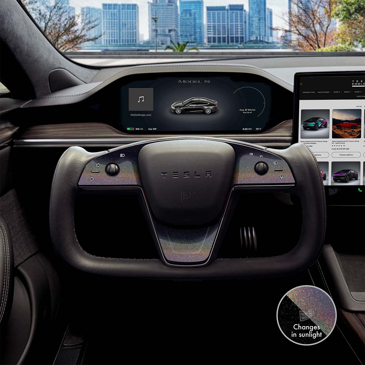 KPMF Morpheus Black Tesla Steering Wheel Trim Decal Kit (3pcs) | Model X ’21-26
