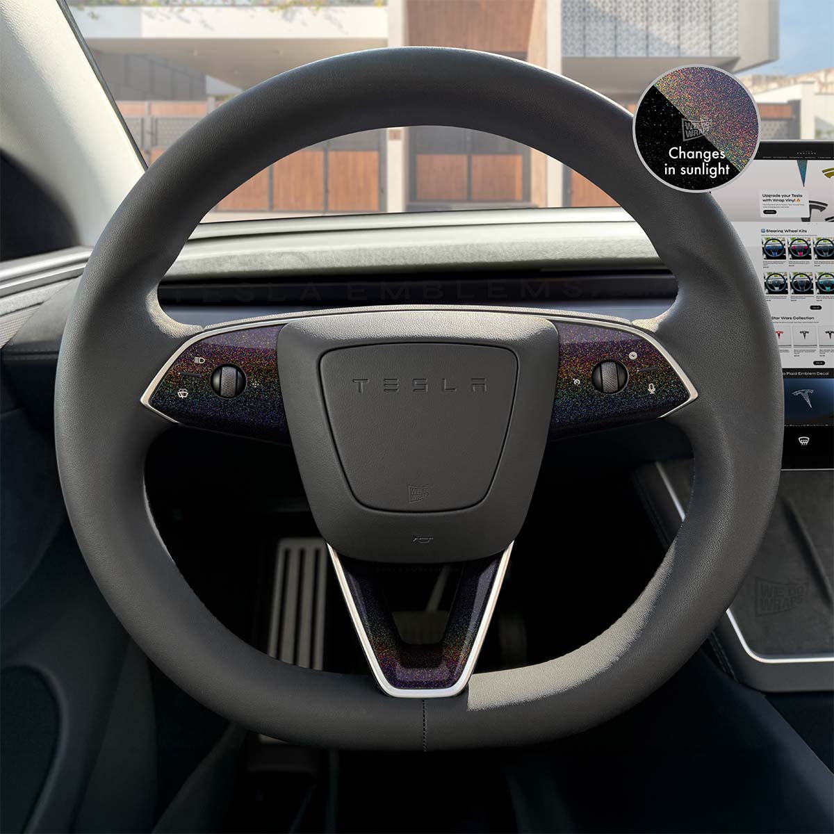 KPMF Morpheus Black Tesla Steering Wheel Trim Decal Kit (3pcs) | Model 3
