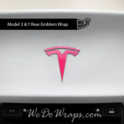 Avery Gloss Pool Party Pink Tesla Emblem Decals (Front + Back) | Model 3