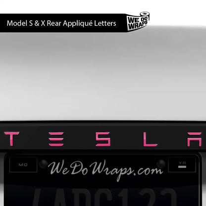 Avery Gloss Pool Party Pink Tesla Emblem Decals (Front + Back) | Model X