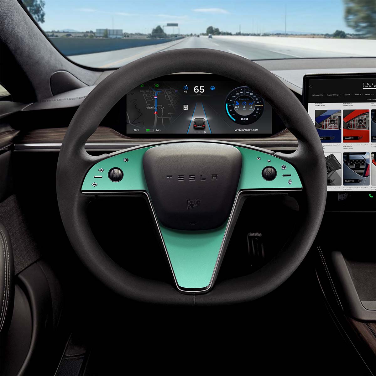 KPMF Satin Spearmint Tesla Steering Wheel Trim Decal Kit (3pcs) | Model S ’21-26