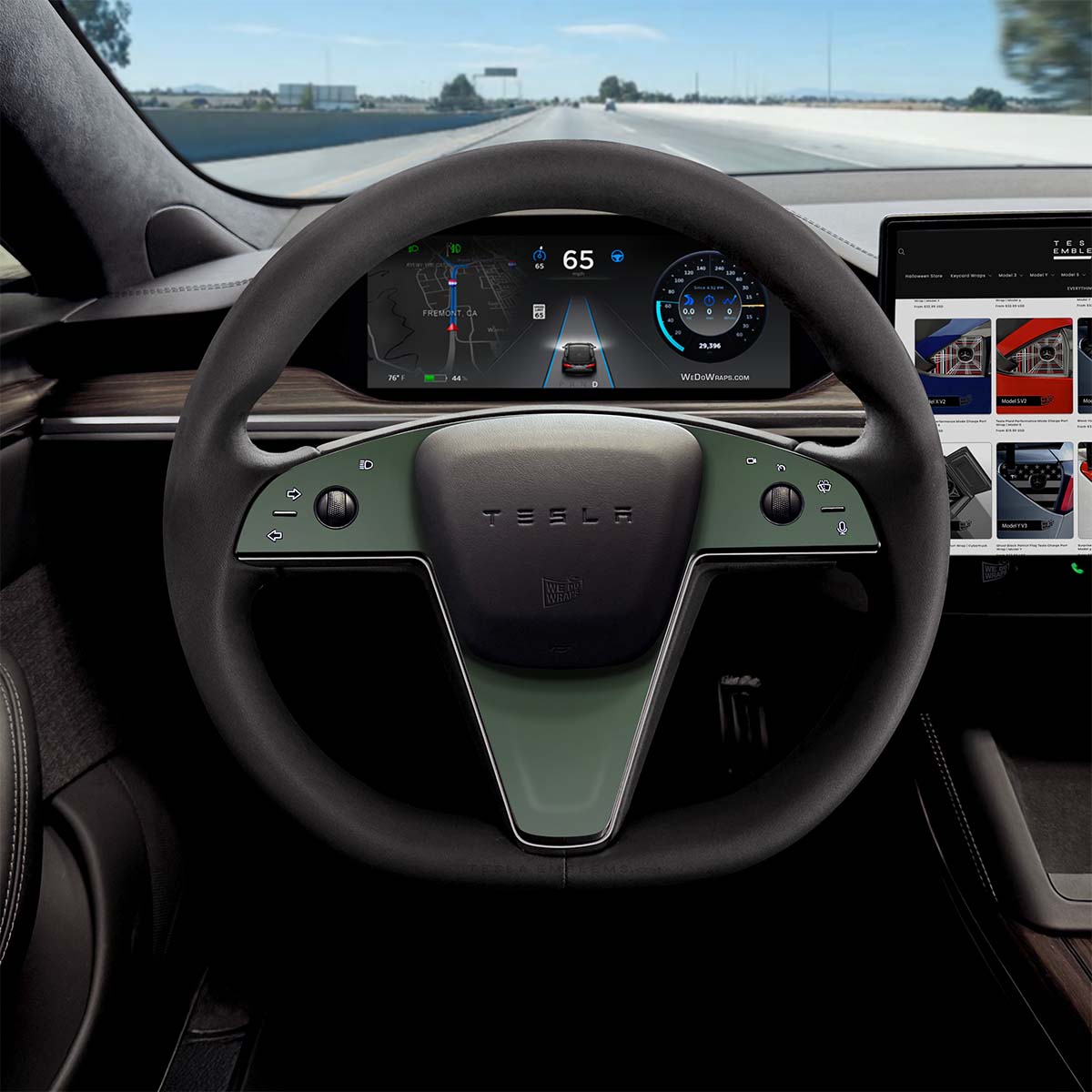 3M Matte Military Green Tesla Steering Wheel Trim Decal Kit (3pcs) | Model X ’21-26