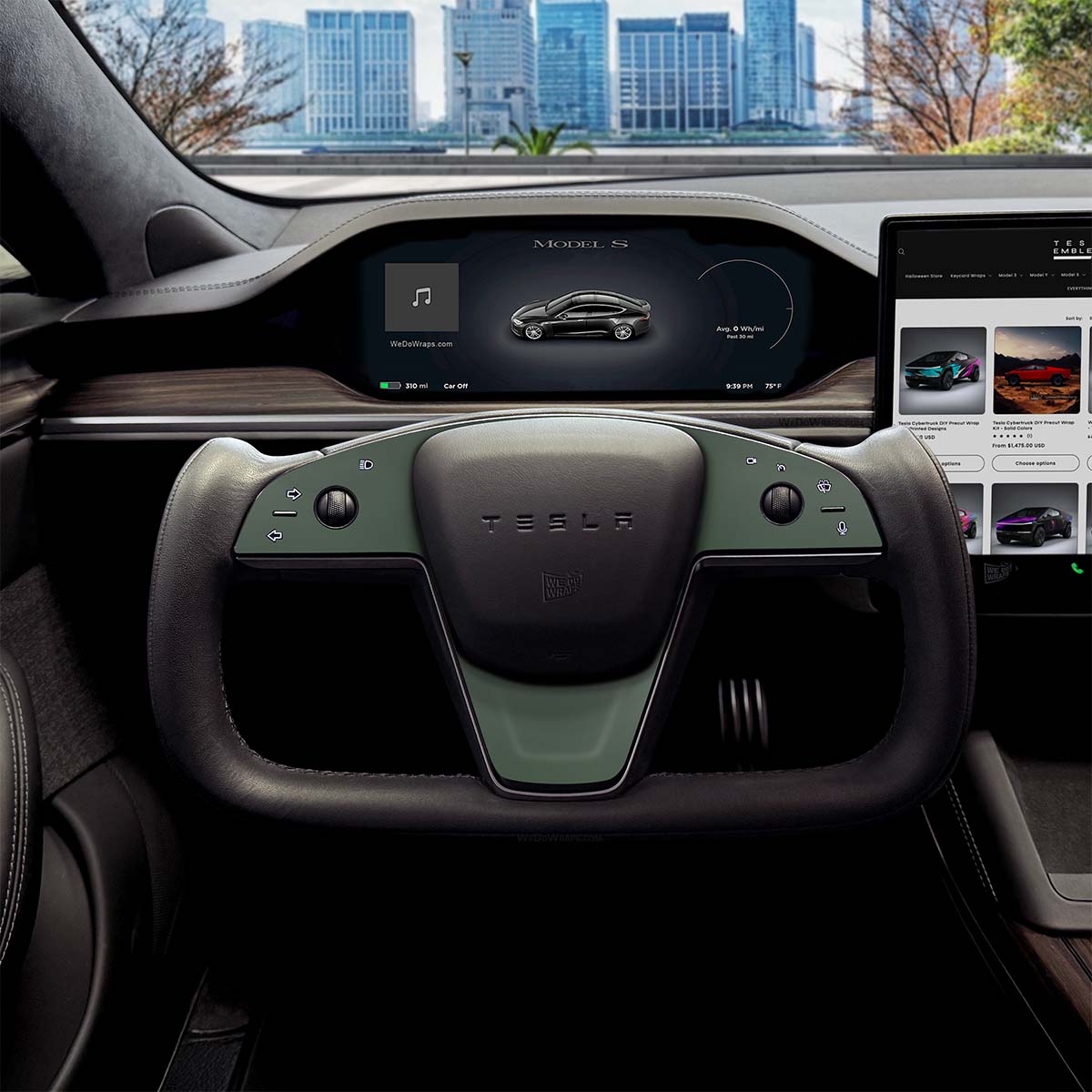 3M Matte Military Green Tesla Steering Wheel Trim Decal Kit (3pcs) | Model X ’21-26