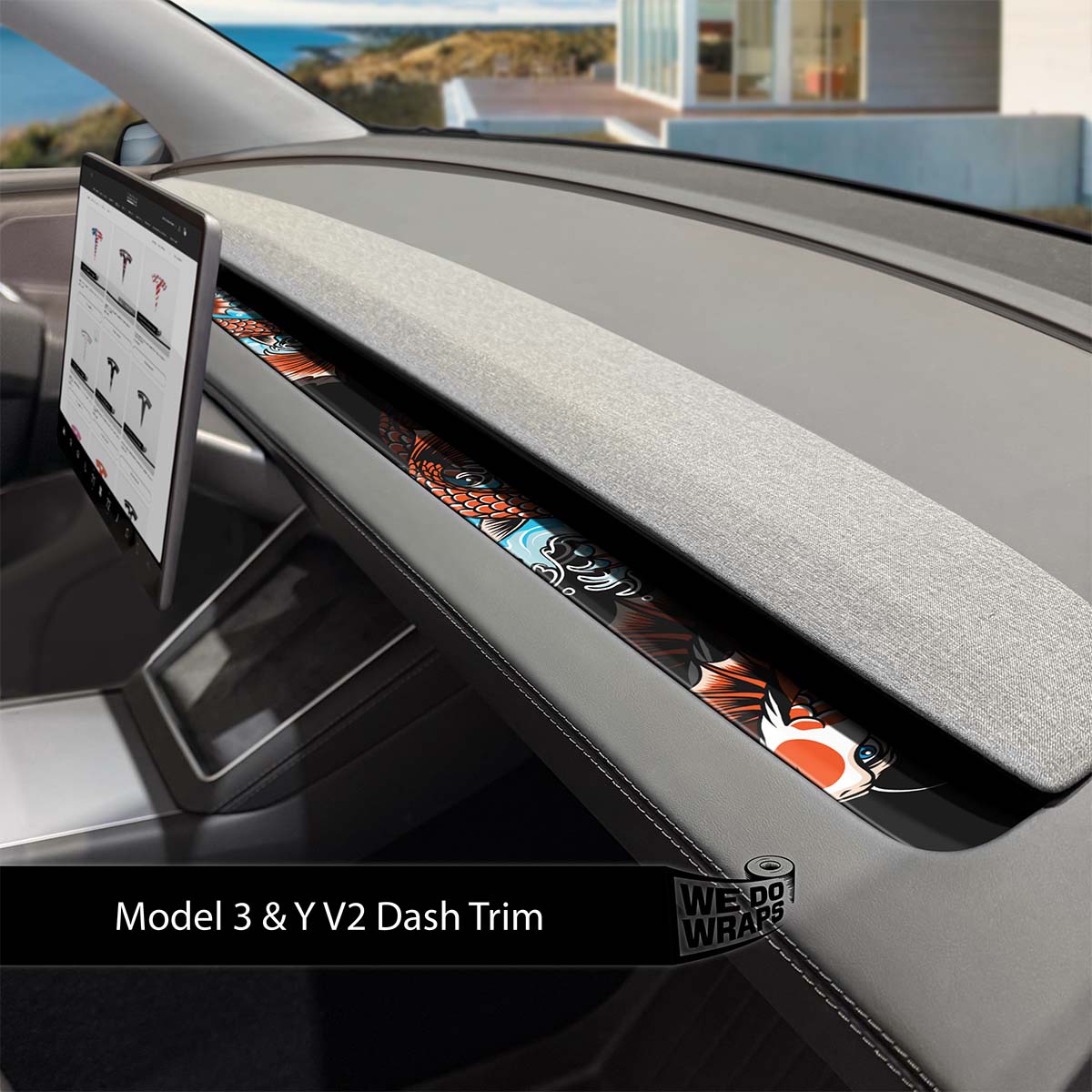 Koi Tattoo Art Tesla Dash Trim Wrap | Model Y 2026