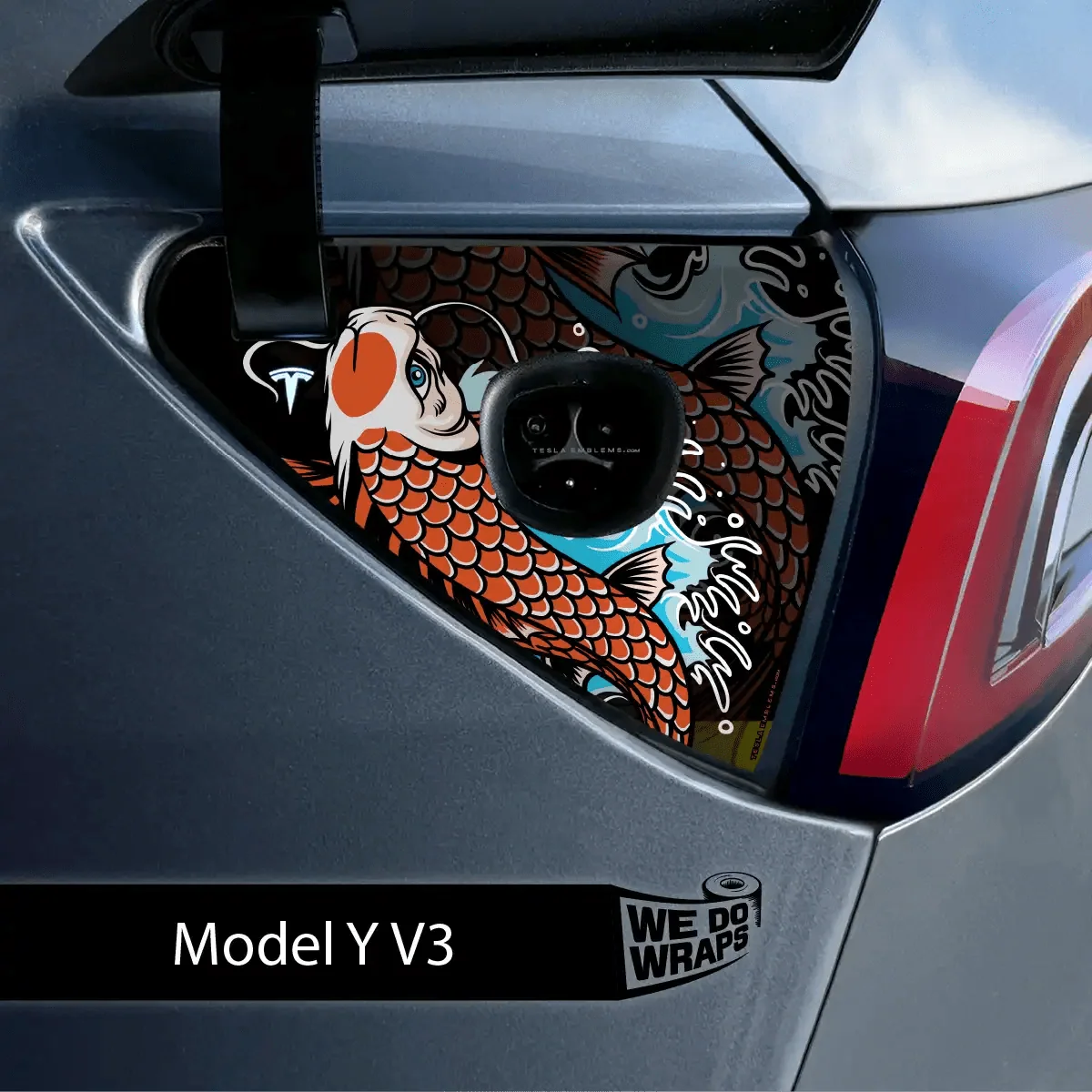 Koi Tattoo Art Tesla Charge Port Wrap | Model Y