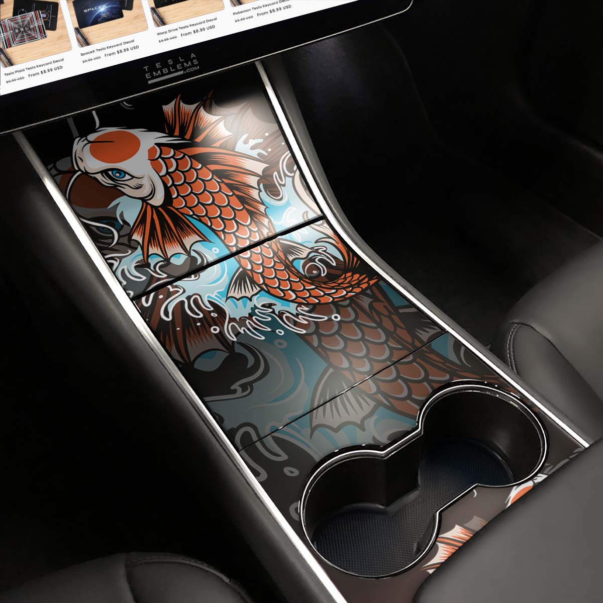 Koi Tattoo Art | Tesla Center Console Wrap Kit | Model Y ’19-20