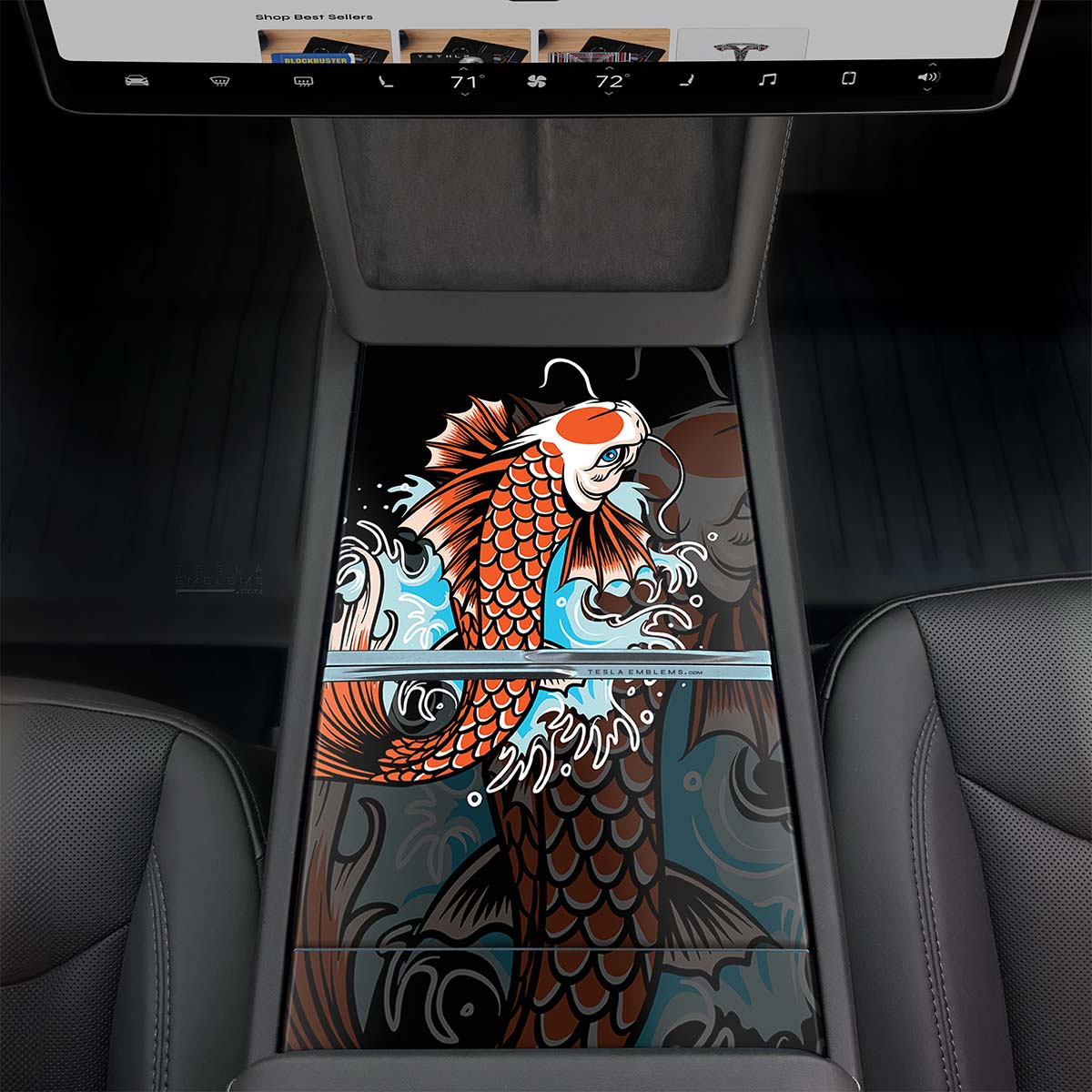 Koi Tattoo Art | Tesla Center Console Wrap Kit | Model 3 '24-26 Refresh