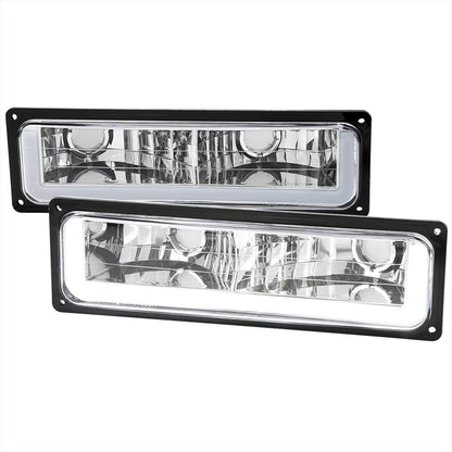 1988-1998 Chevrolet C10 GMC C/K LED Strip Bumper Corner Signal Lights (Chrome Housing/Clear Lens)