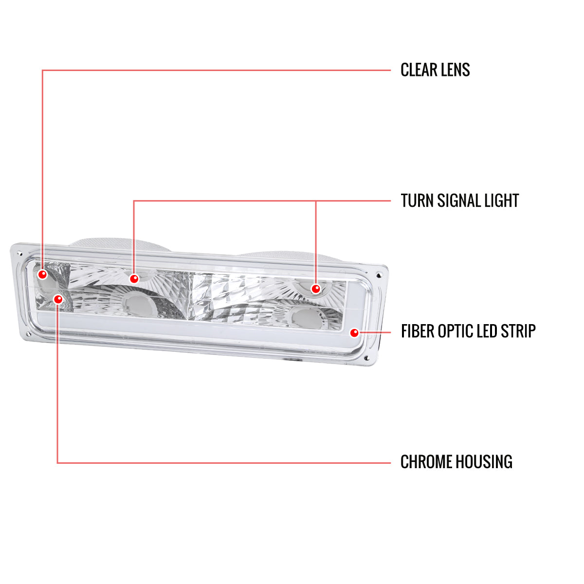 1988-1998 Chevrolet/GMC C10 C/K LED Strip Bumper Corner Signal Lights (Chrome Housing/Clear Lens)