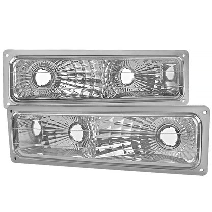 1988-1999 Chevrolet C/K C10/Suburban/Silverado/Tahoe GMC Sierra/Yukon Bumper Lights (Chrome Housing/Clear Lens)