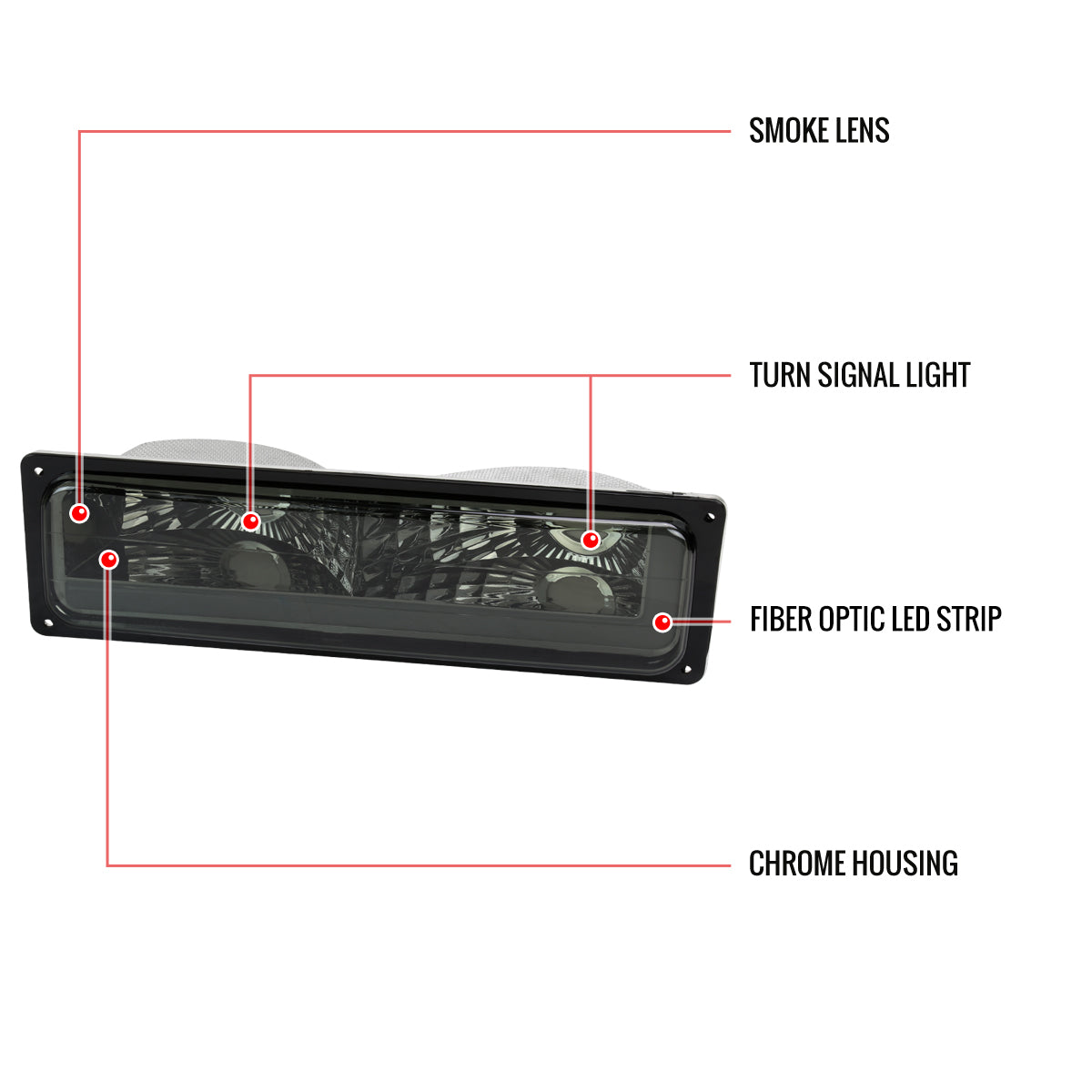 1988-1998 Chevrolet/GMC C10 C/K LED Strip Bumper Corner Signal Lights (Chrome Housing/Smoked Lens)