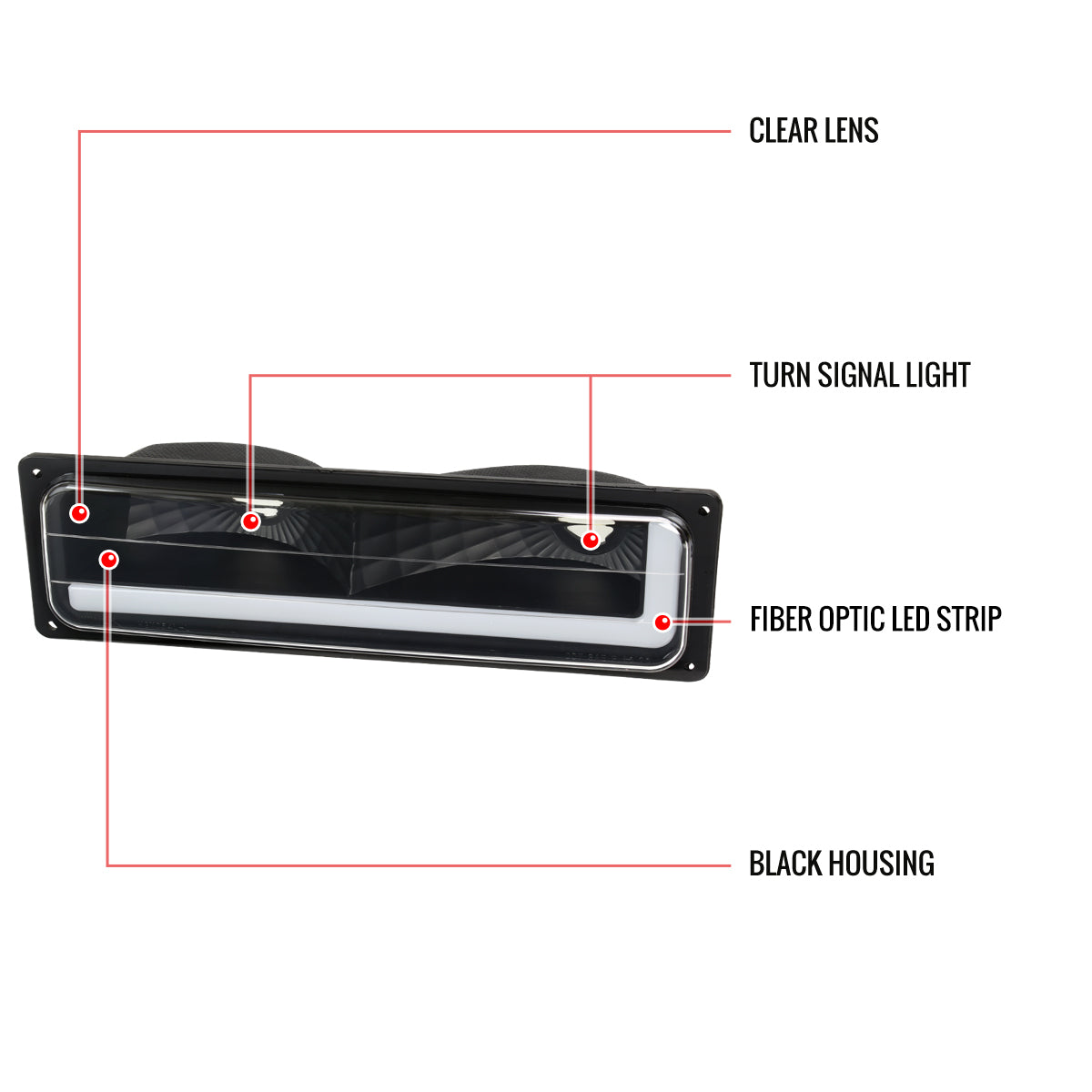 1988-1998 Chevrolet/GMC C10 C/K LED Strip Bumper Corner Signal Lights (Matte Black Housing/Clear Lens)