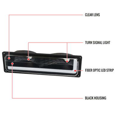 1988-1998 Chevrolet/GMC C10 C/K LED Strip Bumper Corner Signal Lights (Matte Black Housing/Clear Lens)