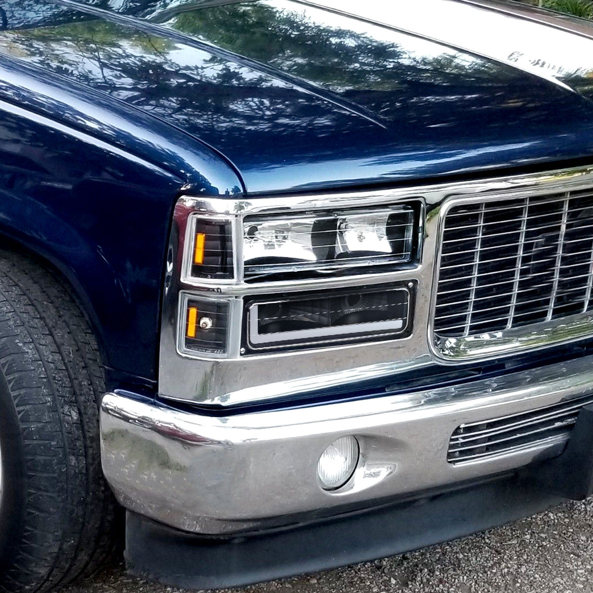 1988-1998 Chevrolet/GMC C10 C/K LED Strip Bumper Corner Signal Lights (Matte Black Housing/Clear Lens)