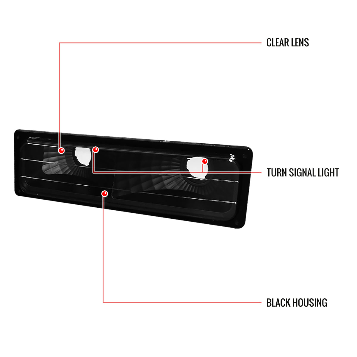 1988-1999 Chevrolet C/K C10/Suburban/Silverado/Tahoe GMC Sierra/Yukon Bumper Lights (Matte Black Housing/Clear Lens)