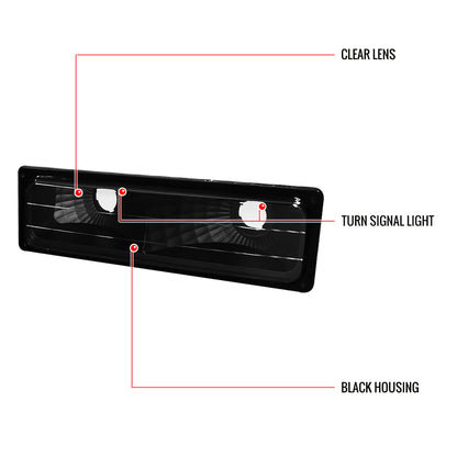 1988-1999 Chevrolet C/K C10/Suburban/Silverado/Tahoe GMC Sierra/Yukon Bumper Lights (Matte Black Housing/Clear Lens)