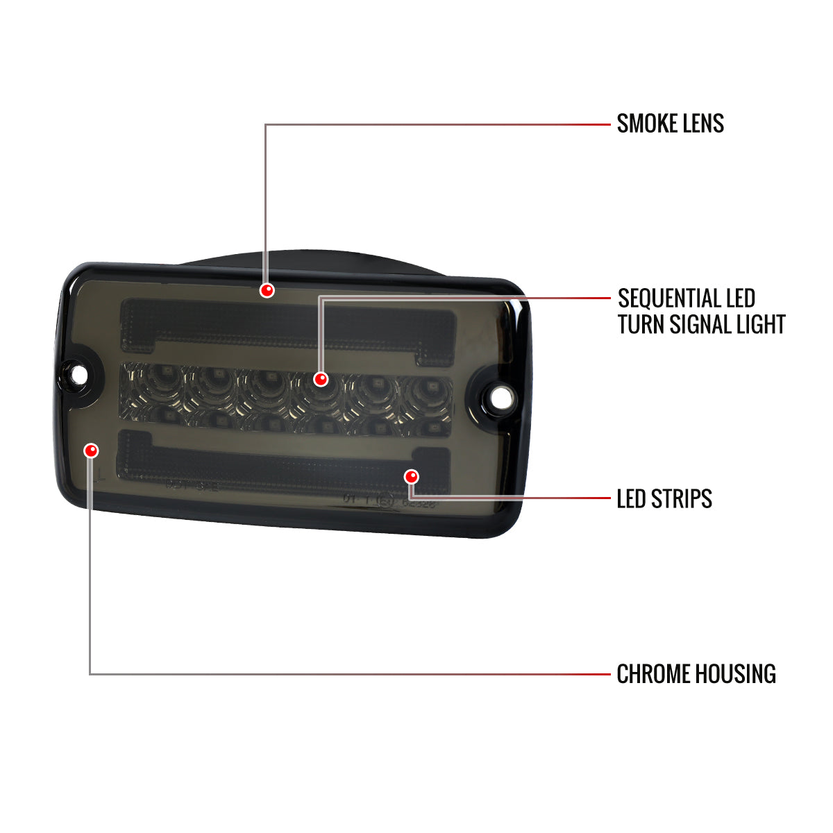 1997-2006 Jeep Wrangler Front Bumper LED Turn Signal Lights (Chrome Housing / Smoked Lens)