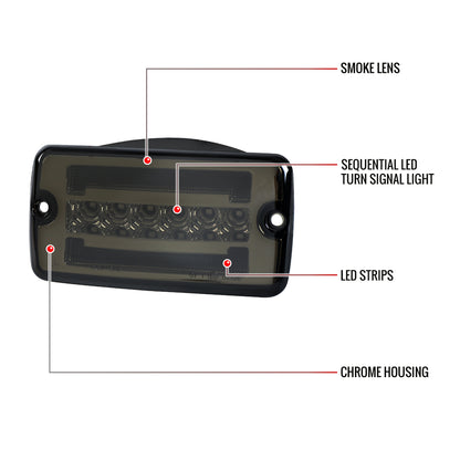 1997-2006 Jeep Wrangler Front Bumper LED Turn Signal Lights (Chrome Housing / Smoked Lens)