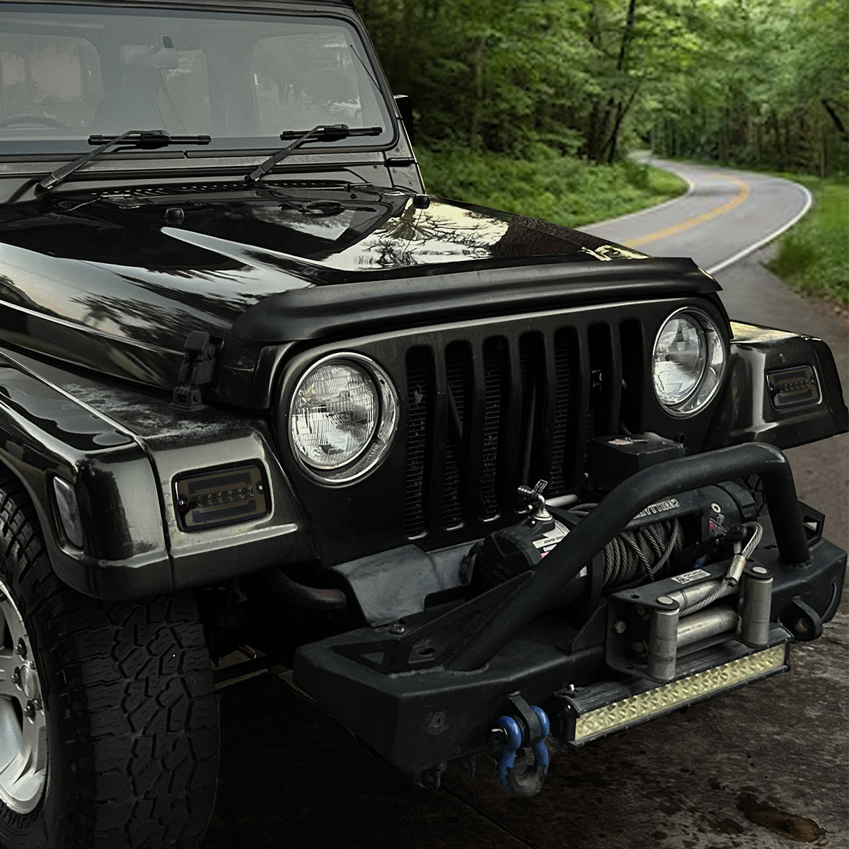 1997-2006 Jeep Wrangler Front Bumper LED Turn Signal Lights (Chrome Housing / Smoked Lens)