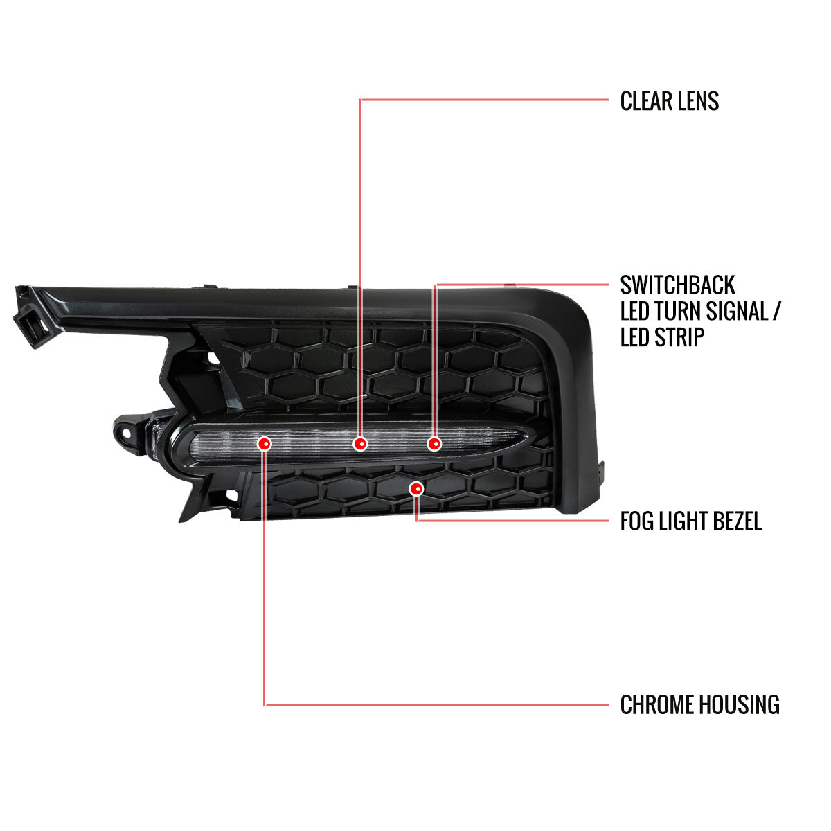 2020-2022 Toyota Corolla Sedan Switchback LED Signal Fog Light Glossy Black Bezels (Chrome Housing/Clear Lens)