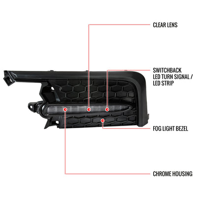 2020-2022 Toyota Corolla Sedan Switchback LED Signal Fog Light Glossy Black Bezels (Chrome Housing/Clear Lens)