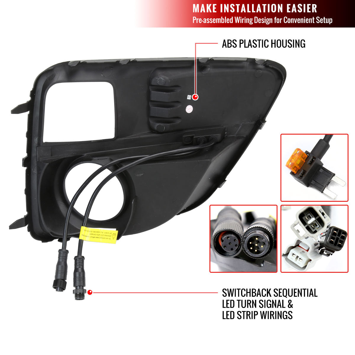 2015-2017 Subaru Impreza WRX STI LED Sequential Switchback Signal Fog Light Bezels (Glossy Black Housing/Clear Lens)