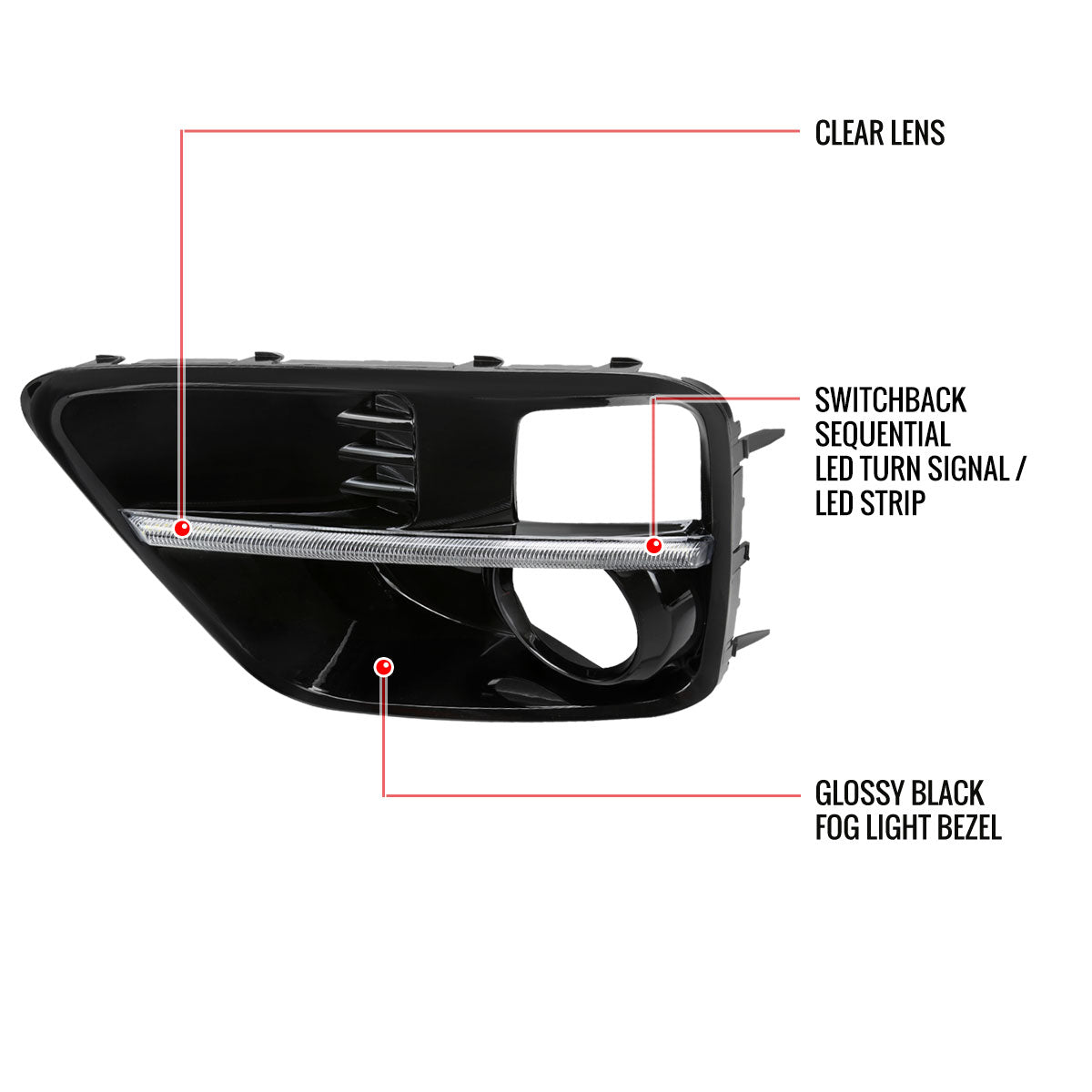 2015-2017 Subaru Impreza WRX STI LED Sequential Switchback Signal Fog Light Bezels (Glossy Black Housing/Clear Lens)