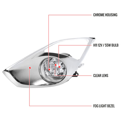 2013-2015 Toyota Avalon H11 Fog Lights Kit w/ Switch & Wiring Harness (Chrome Housing/Clear Lens)