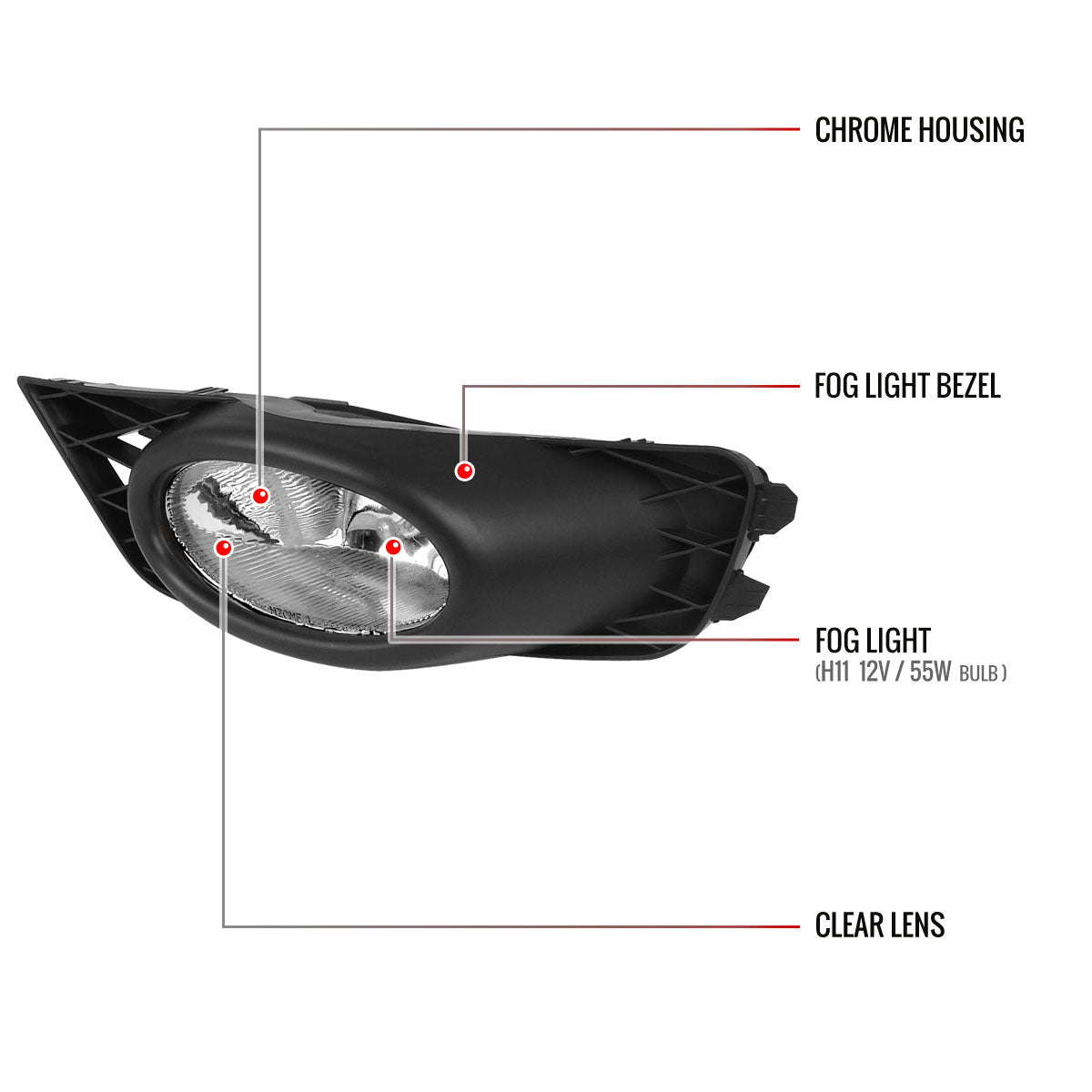 2009-2011 Honda Civic Sedan H11 Fog Lights Kit (Chrome Housing/Clear Lens)