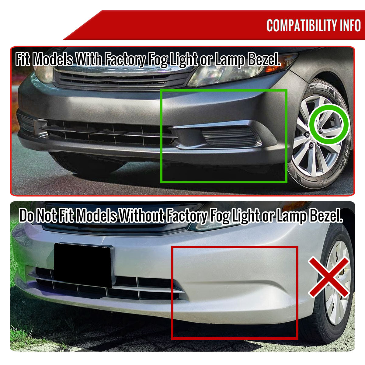 2012 Honda Civic Sedan H11 Fog Lights Kit (Chrome Housing/Yellow Lens)