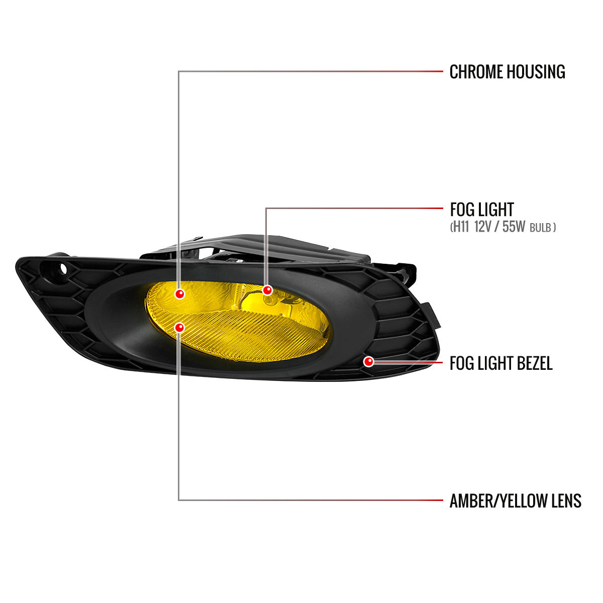 2012 Honda Civic Sedan H11 Fog Lights Kit (Chrome Housing/Yellow Lens)