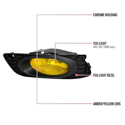 2012 Honda Civic Sedan H11 Fog Lights Kit (Chrome Housing/Yellow Lens)