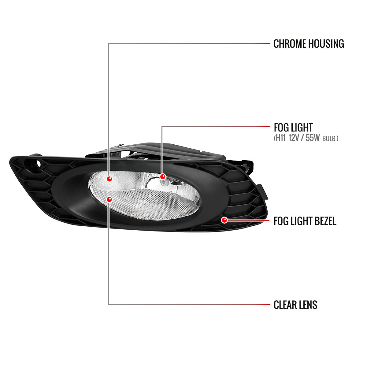 2012 Honda Civic Sedan H11 Fog Lights Kit (Chrome Housing/Clear Lens)