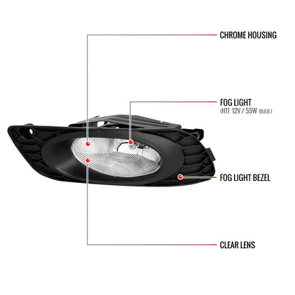 2012 Honda Civic Sedan H11 Fog Lights Kit (Chrome Housing/Clear Lens)