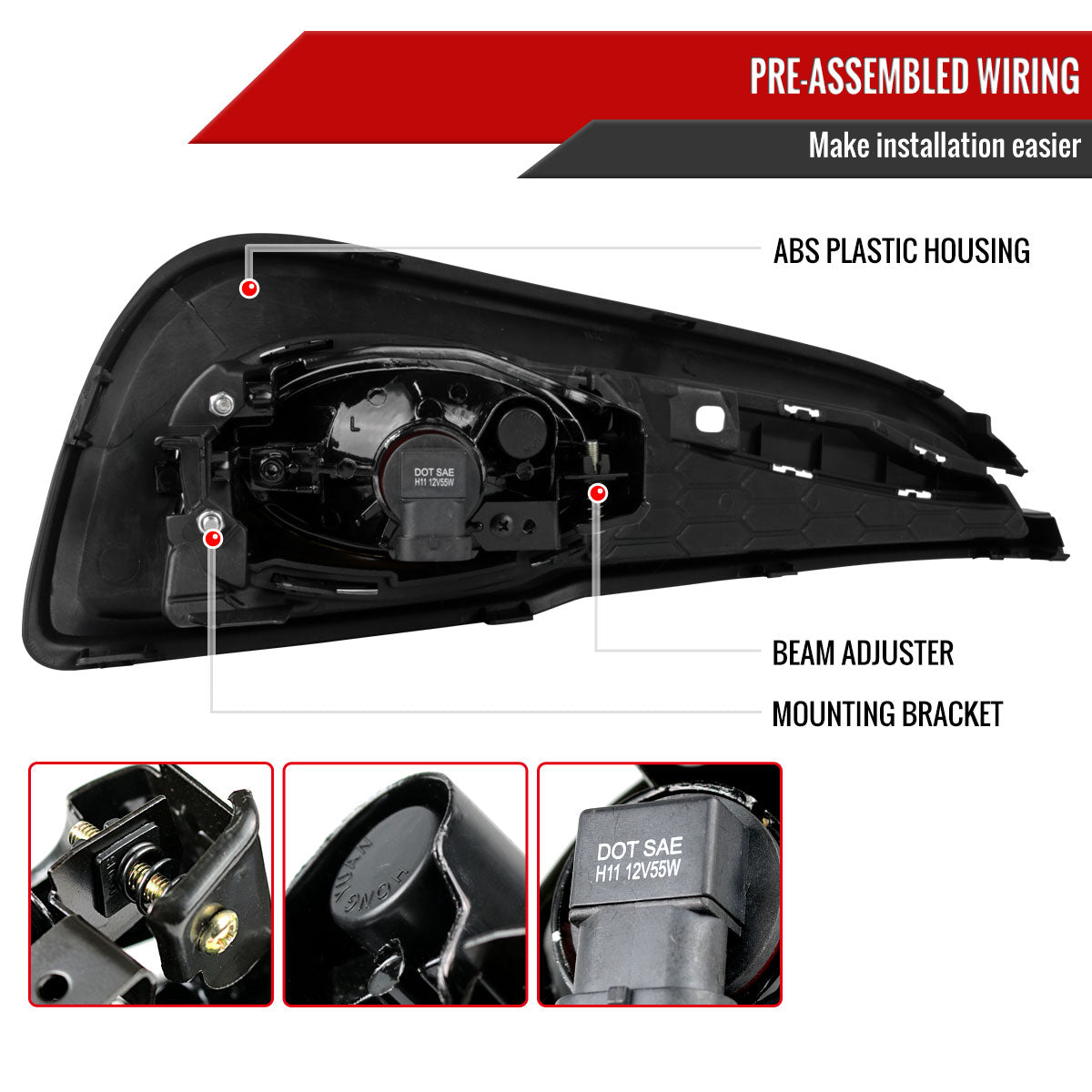 2013-2015 Honda Civic Sedan H11 Fog Lights Kit (Chrome Housing/Yellow Lens)