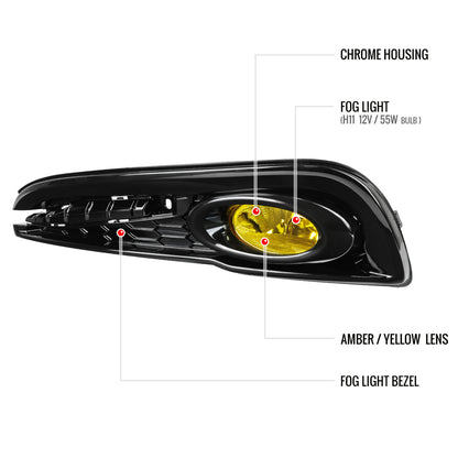 2013-2015 Honda Civic Sedan H11 Fog Lights Kit (Chrome Housing/Yellow Lens)
