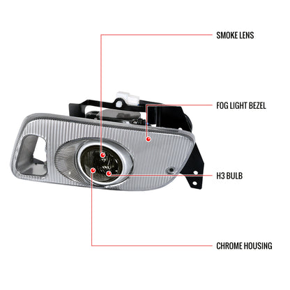 1992-1995 Honda Civic Coupe/Hatchback H3 Fog Lights Kit (Chrome Housing/Smoked Lens)