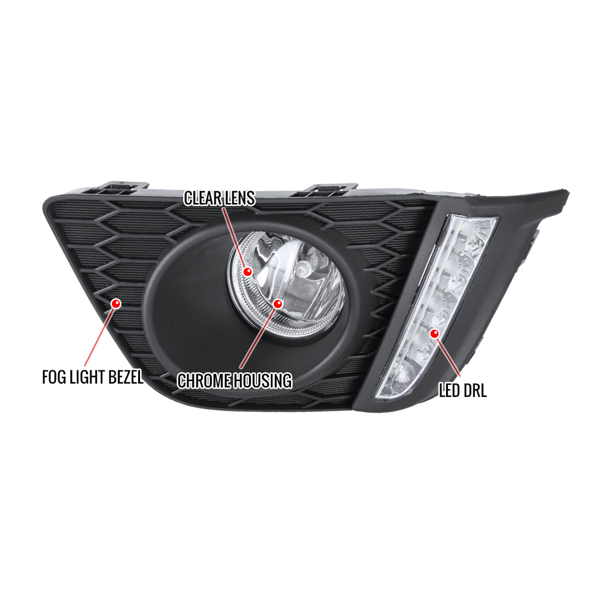 2015-2017 Honda Fit 12V/55W H11 Fog Lights w/ LED Light Strip (Chrome Housing/Clear Lens)