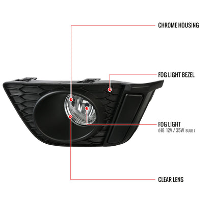 2015-2016 Honda Fit 12V/35W H8 Fog Lights Kit (Chrome Housing/Clear Lens)