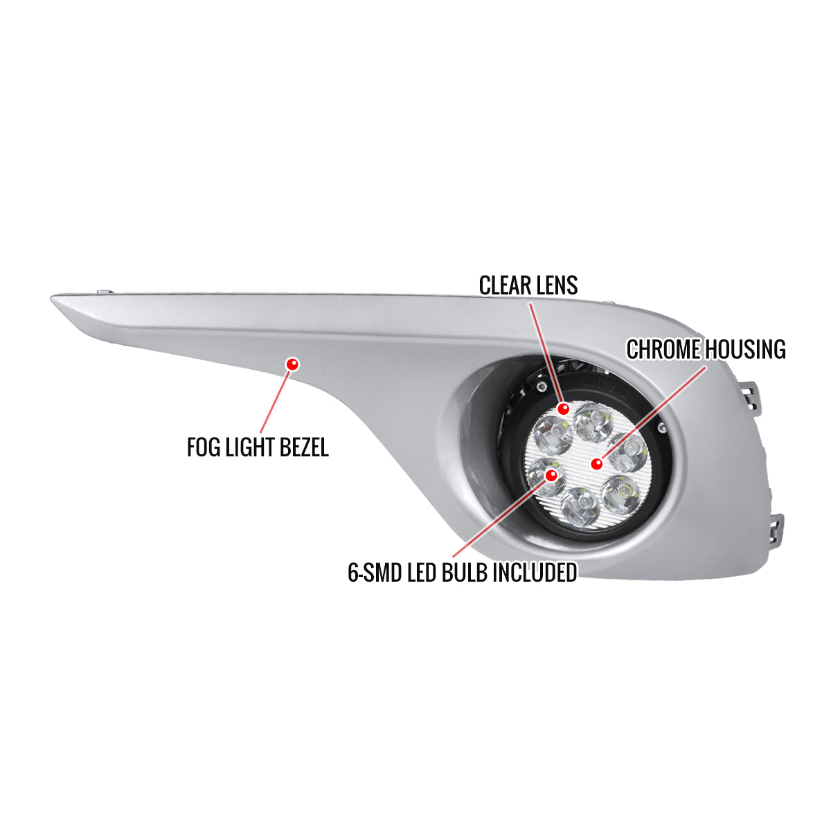 2011-2013 Toyota Highlander 6-LED Fog Lights Kit (Chrome Housing/Clear Lens)