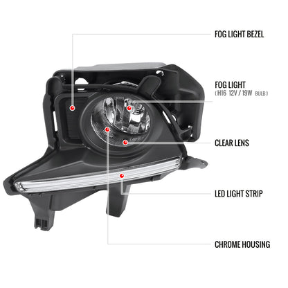 2014-2016 Toyota Highlander H16 Fog Lights Kit w/ LED Light Strip (Chrome Housing/Clear Lens)