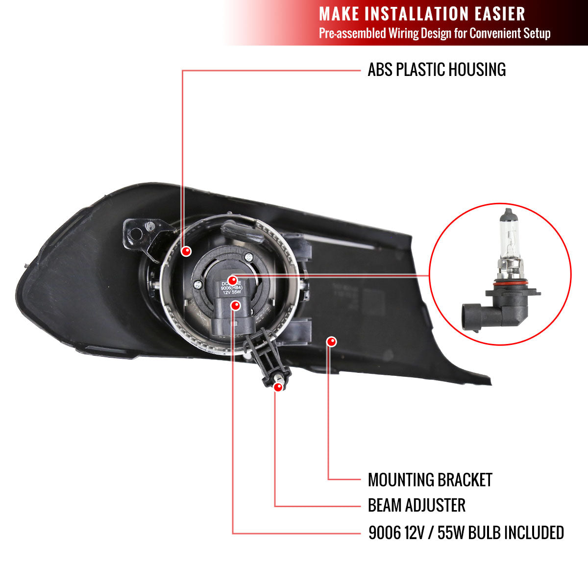 2011-2014 Volkswagen Jetta Sedan 9006 Fog Lights Kit w/ Switch & Wiring Harness (Chrome Housing/Clear Lens)