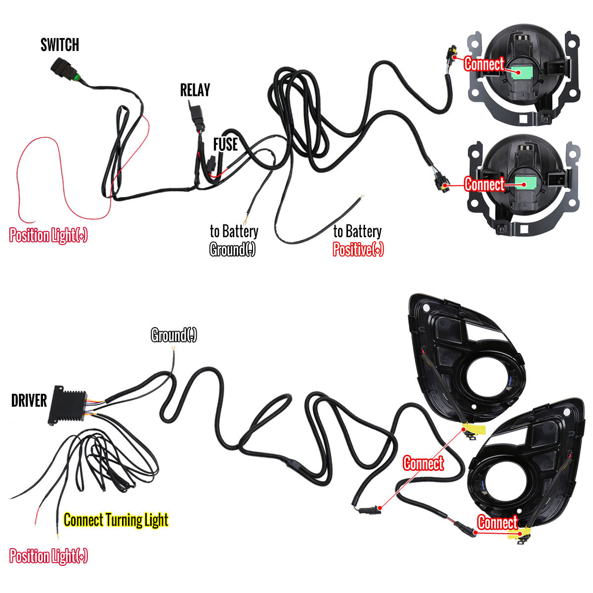2016-2017 Mitsubishi Lancer H16 Fog Lights Kit w/ Integrated LED Light Strip & Turn Signal Lights (Chrome Housing/Clear Lens)