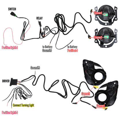 2016-2017 Mitsubishi Lancer H16 Fog Lights Kit w/ Integrated LED Light Strip & Turn Signal Lights (Chrome Housing/Clear Lens)