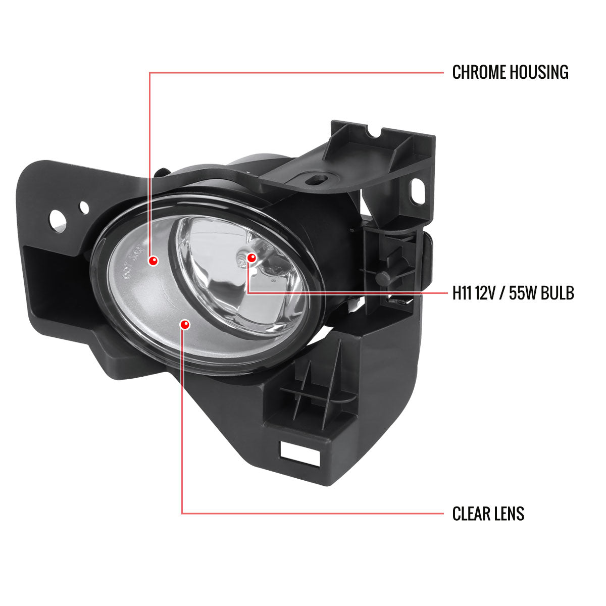 2009-2014 Nissan Maxima H11 Fog Lights Kit w/ Switch & Wiring Harness (Chrome Housing/Clear Lens)