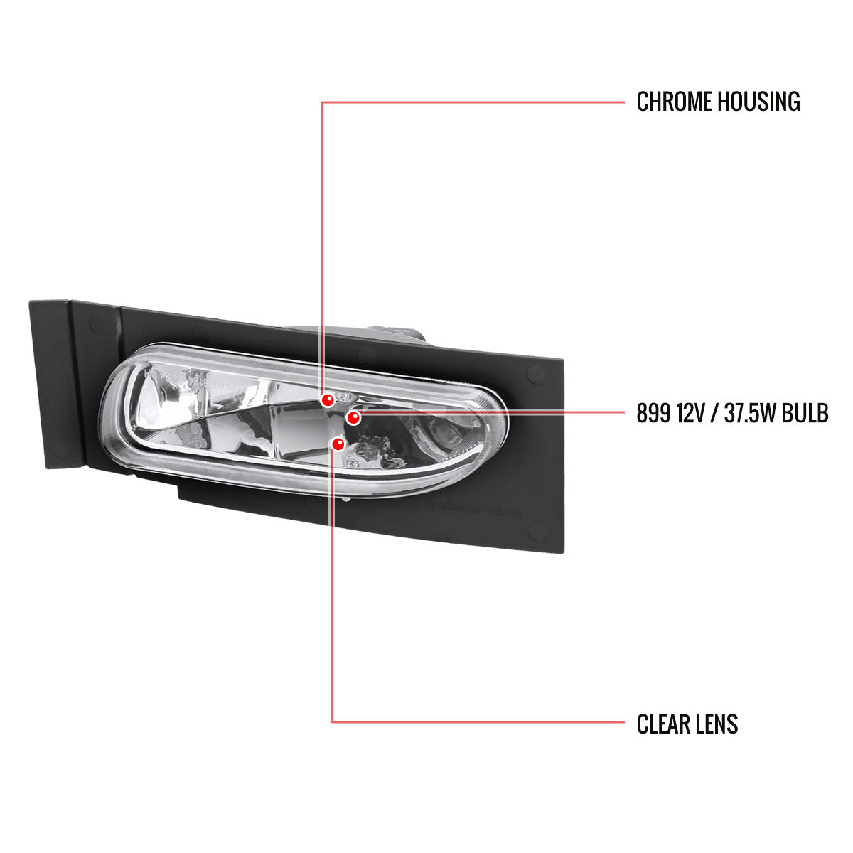 1994-1998 Ford Mustang V6 899 Fog Lights Kit (Chrome Housing/Clear Lens)