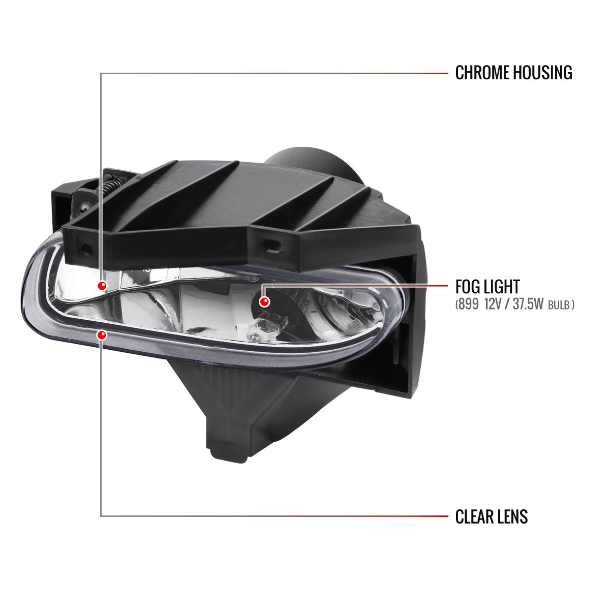 1999-2004 Ford Mustang 899 Fog Lights Kit w/ Switch & Wiring Harness (Chrome Housing/Clear Lens)